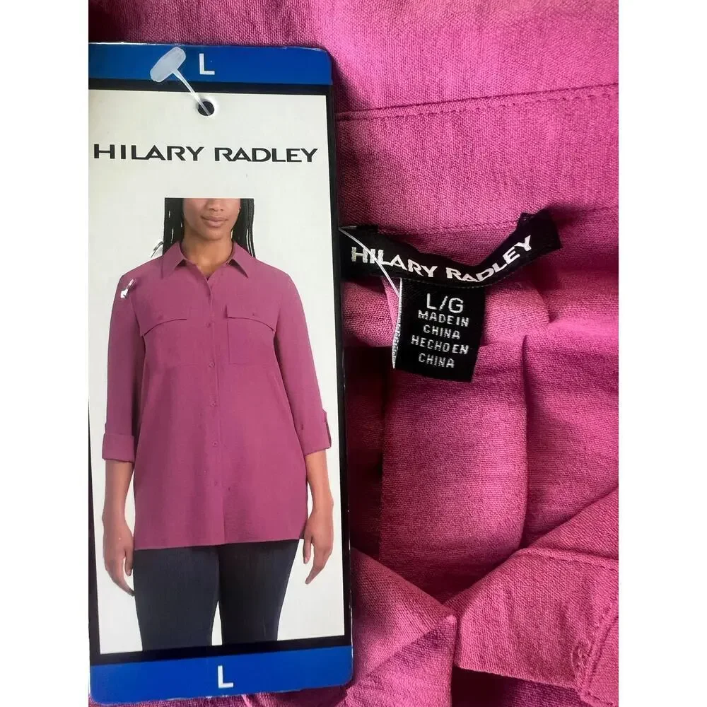 NWT Hilary Radley Women's Button Front Blouse, Large, Dark Pink. Lightweight - Picture 5 of 11